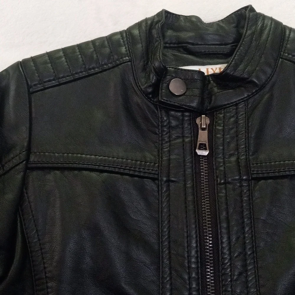 LJYH Boys Faux Leather Black Motorcycle Biker Zip Up Jacket 4 - 5 T
